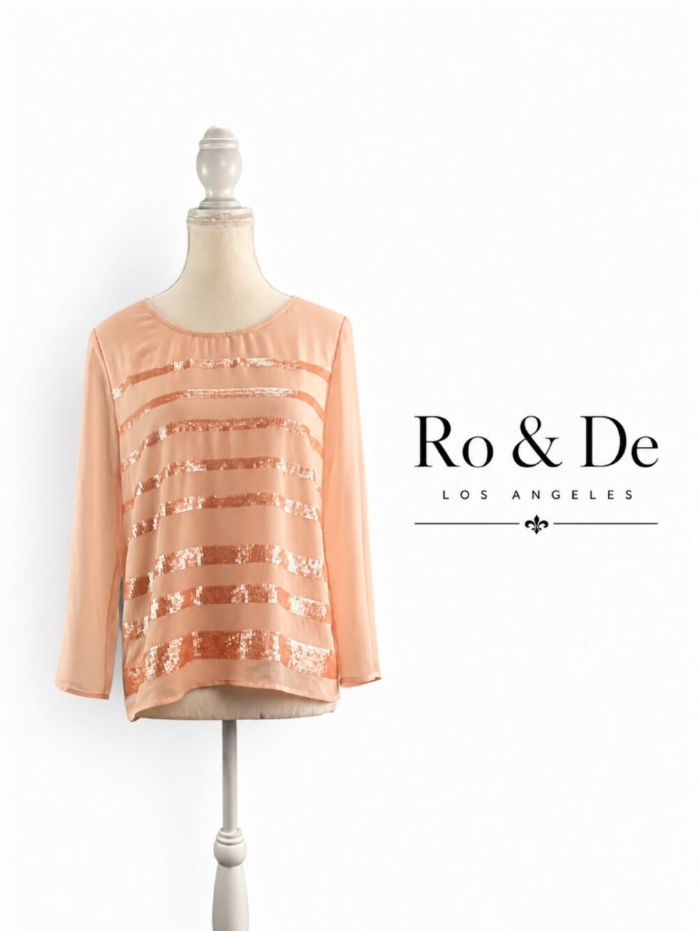 RO & DE Blush Pink Sequin Stripe Chiffon Blouse ~ Small